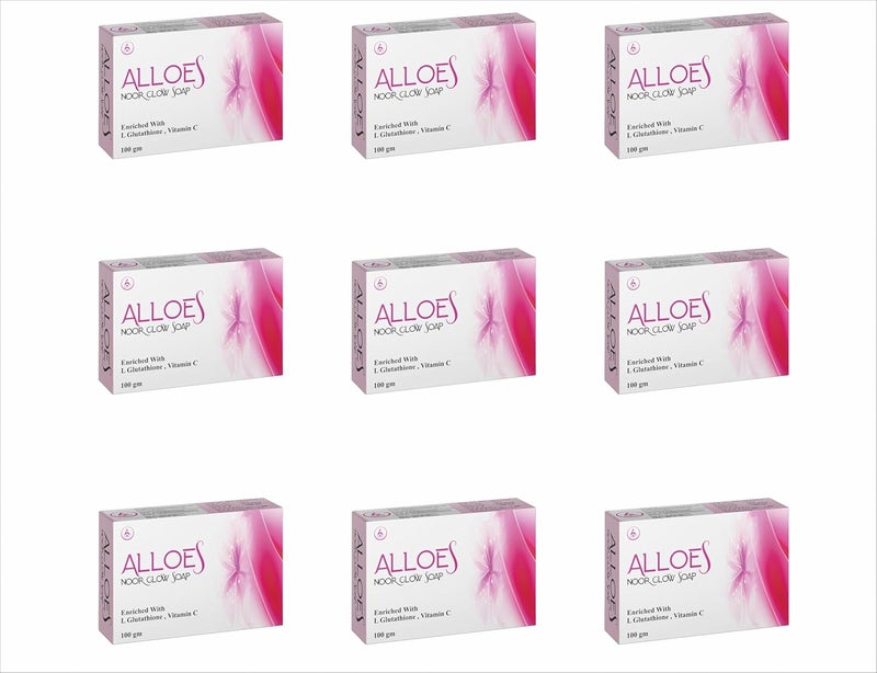 ALLOES PHARMACEUTICALS ALLOES PHARMACEUTICALS Skin lightening Noor Glow Soap  Kojic Acid Soap with LGlutathione  For Pigmentation Sun damage Brightening Underarm  Reduces Dark Spot  Soap for Men  Women  PACK OF 9 
