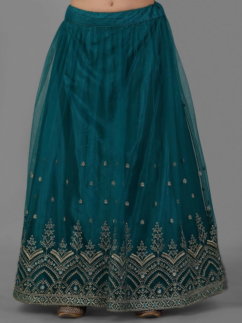 TRENDMALLS Women's Mono Net Kurta Lehenga Suit Set (TM.G112-Morpeach-S) Teal Blue - Image 5