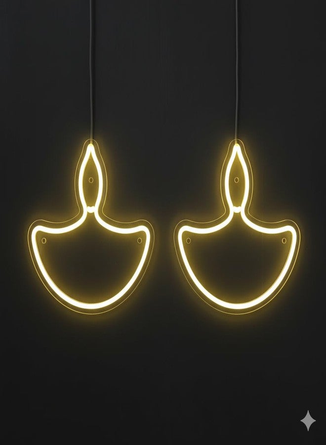 TechPride Neon LED Diya Light, Warm White, Pack of 2 | Hanging Decorative Lights for Home, Pooja Room, Wedding & Diwali Decoration (Diya - Warm White, Set of 2) - Image 1