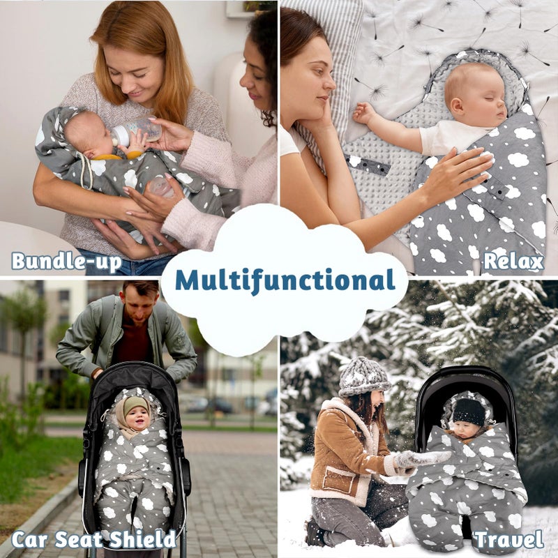 DAYEEBALL Baby Car Seat Blanket, Winter Car Seat Covers for Babies, Warm Carseat Swaddle Blankets, Thicken Stroller Sleeping Bunting Bag for Infants Boy & Girl, Grey Cloud - Image 3
