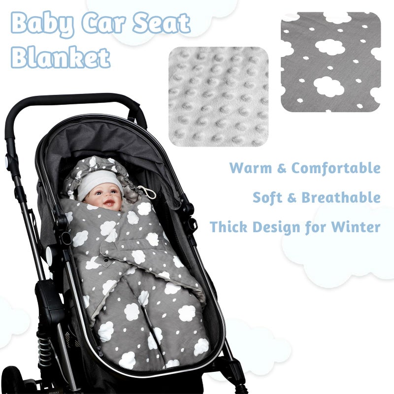 DAYEEBALL Baby Car Seat Blanket, Winter Car Seat Covers for Babies, Warm Carseat Swaddle Blankets, Thicken Stroller Sleeping Bunting Bag for Infants Boy & Girl, Grey Cloud - Image 4