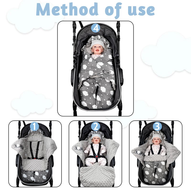 DAYEEBALL Baby Car Seat Blanket, Winter Car Seat Covers for Babies, Warm Carseat Swaddle Blankets, Thicken Stroller Sleeping Bunting Bag for Infants Boy & Girl, Grey Cloud - Image 2