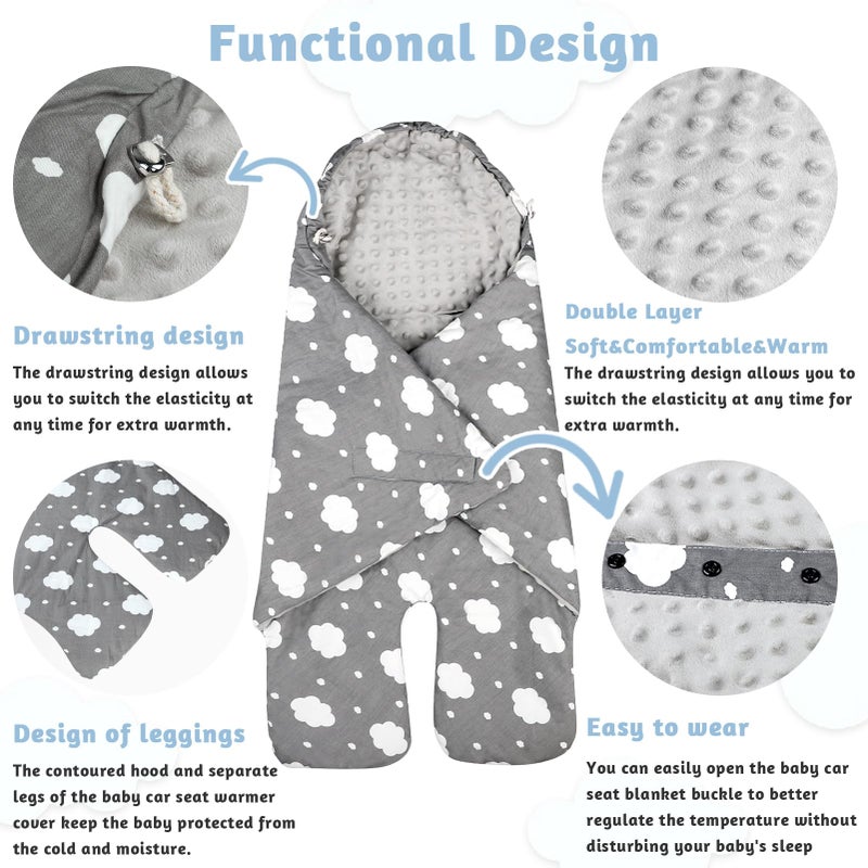 DAYEEBALL Baby Car Seat Blanket, Winter Car Seat Covers for Babies, Warm Carseat Swaddle Blankets, Thicken Stroller Sleeping Bunting Bag for Infants Boy & Girl, Grey Cloud - Image 5