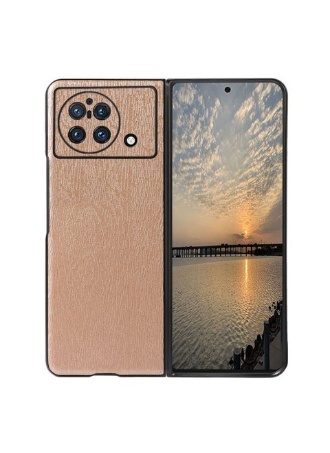 Case Cover For vivo X Fold Precise Hole Wood Texture PU Phone Case Gold