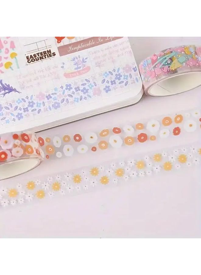 Pink Series 10 Rolls Floral Waterproof Tape with Flower Stickers for Diaries Notebooks - Image 3