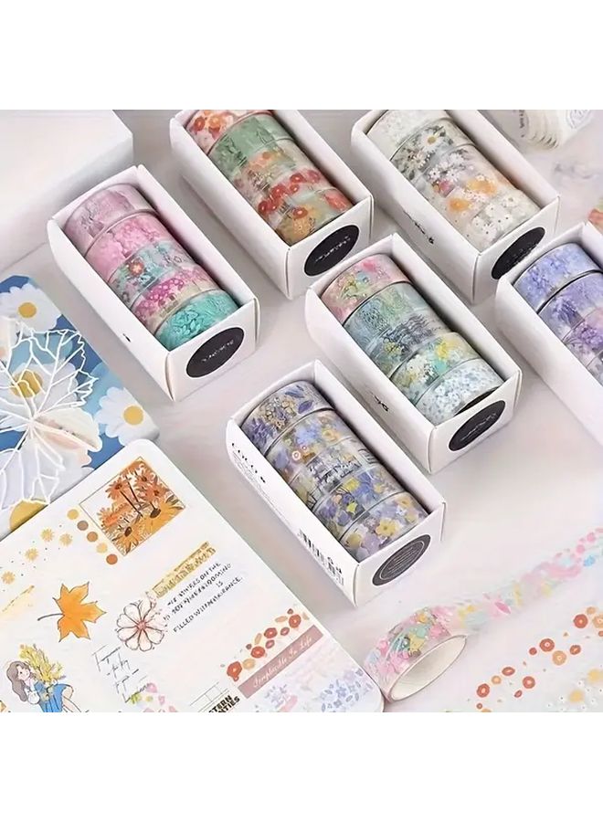 Pink Series 10 Rolls Floral Waterproof Tape with Flower Stickers for Diaries Notebooks - Image 2