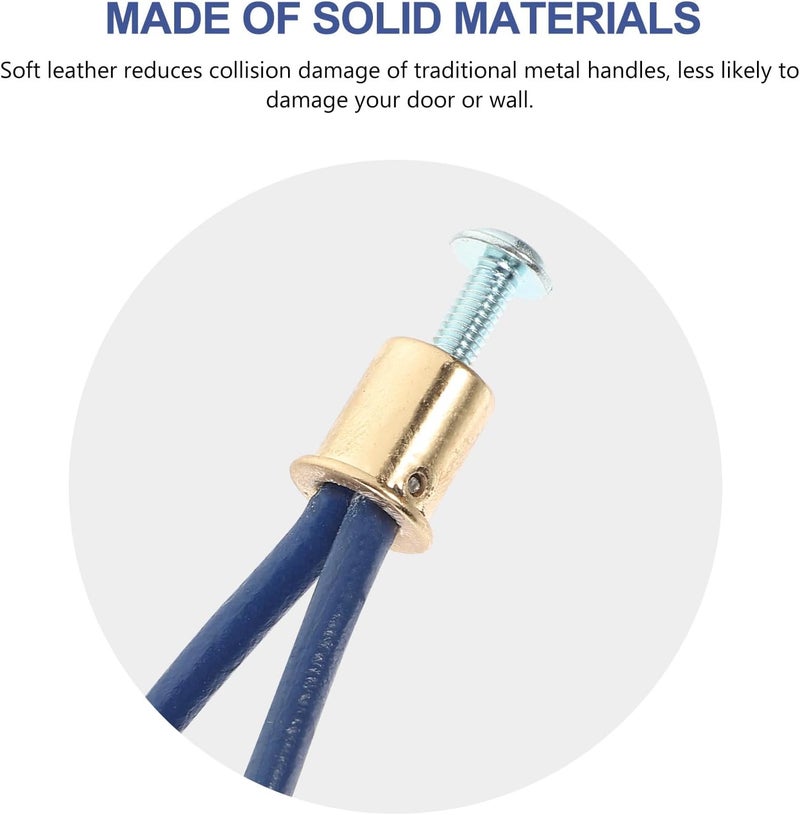 Rustic Rope Handle Cabinet Pull, Leather Door Knob Gold Metal Ends, Small Blue Rope Drawer Handle for Closet and Dresser, Attic Door String Pull - Image 2