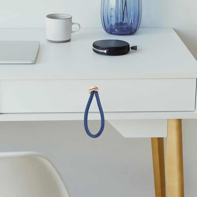 Rustic Rope Handle Cabinet Pull, Leather Door Knob Gold Metal Ends, Small Blue Rope Drawer Handle for Closet and Dresser, Attic Door String Pull - Image 5