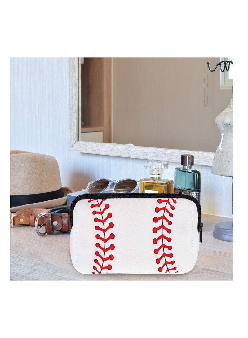 Excefore White Softball Bag, softball Print Makeup Bag Baseball Travel Cosmetic Pouch Bag Waterproof Neoprene Bag with Zipper (2pcs, 10.24 x 5.12 x 3.7 Inch) - Image 5