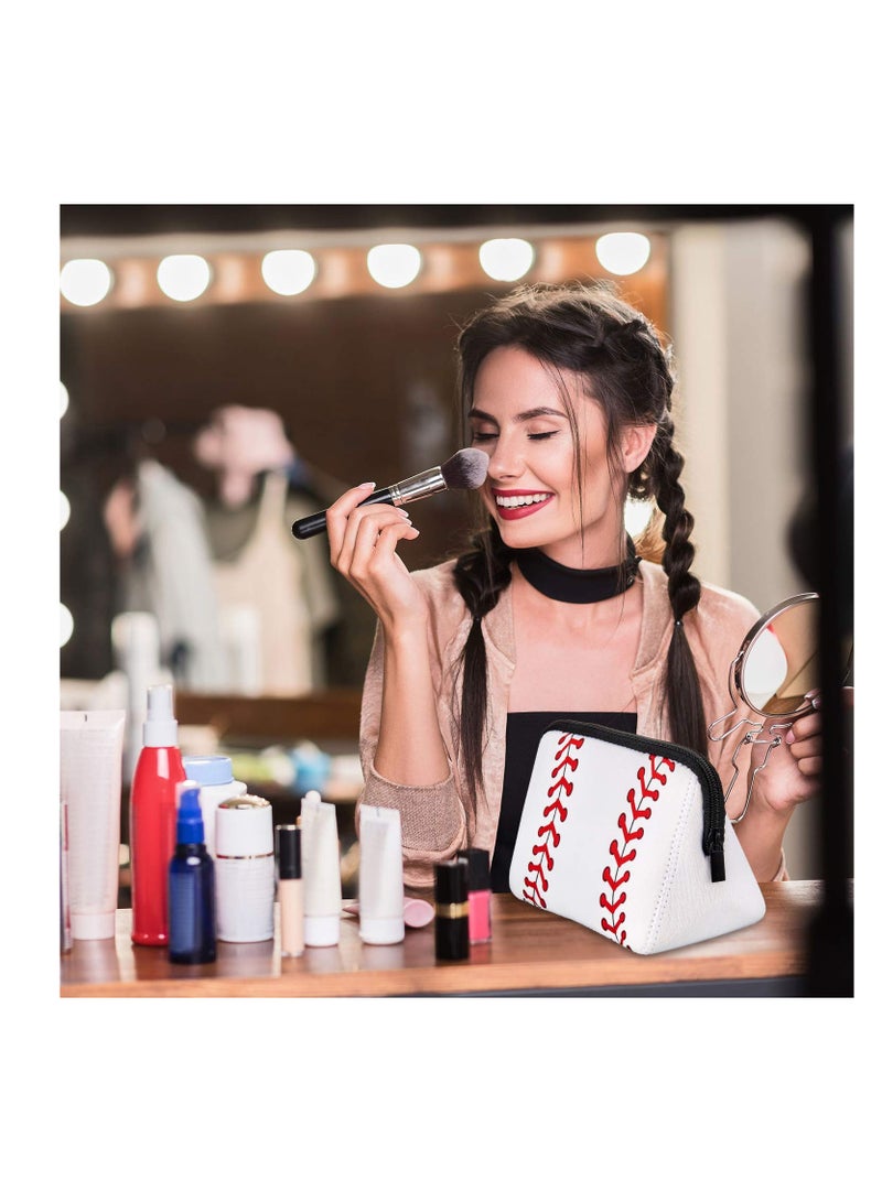 Excefore White Softball Bag, softball Print Makeup Bag Baseball Travel Cosmetic Pouch Bag Waterproof Neoprene Bag with Zipper (2pcs, 10.24 x 5.12 x 3.7 Inch) - Image 4