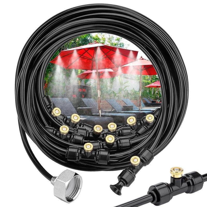 Petutu Misting Cooling System 32.8ft(10M) Misting Line + 10 Brass Mist Nozzles + a Faucet Connector (3/4") Fan Misting Kit Outdoor Mister for Patio Garden Greenhouse Trampoline for waterpark - Image 1