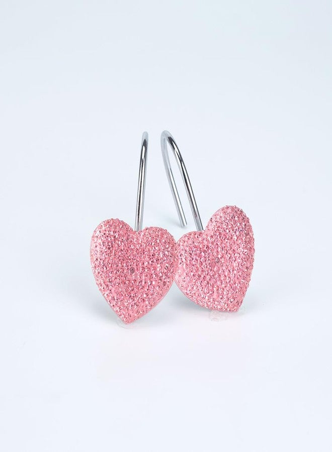 Auconda Pink Heart Shower Curtain Hooks Cute Sparkly Crystal Rhinestone Valentine's Day Shower Curtain Rings Decorative Rhinestones Holder Bling for or Mother Daughter Sister Girl Friends Bathroom Accessories - Image 2