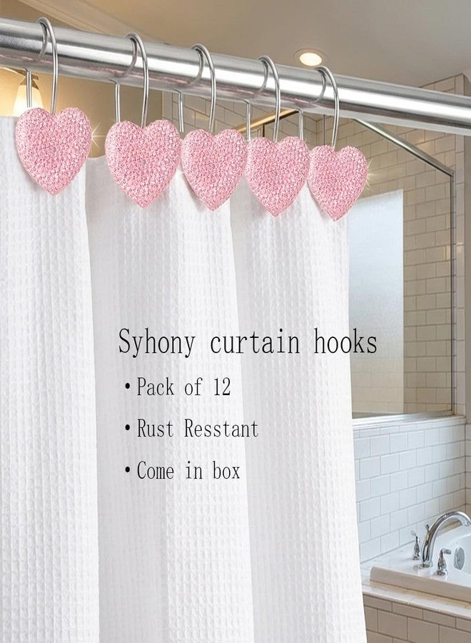 Auconda Pink Heart Shower Curtain Hooks Cute Sparkly Crystal Rhinestone Valentine's Day Shower Curtain Rings Decorative Rhinestones Holder Bling for or Mother Daughter Sister Girl Friends Bathroom Accessories - Image 3