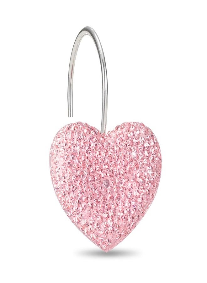 Auconda Pink Heart Shower Curtain Hooks Cute Sparkly Crystal Rhinestone Valentine's Day Shower Curtain Rings Decorative Rhinestones Holder Bling for or Mother Daughter Sister Girl Friends Bathroom Accessories - Image 1