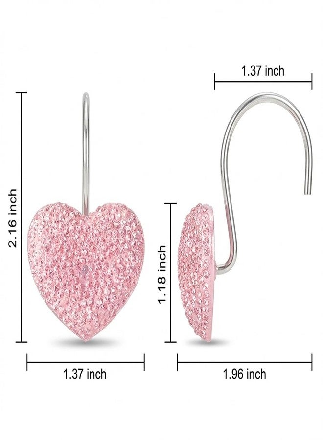 Auconda Pink Heart Shower Curtain Hooks Cute Sparkly Crystal Rhinestone Valentine's Day Shower Curtain Rings Decorative Rhinestones Holder Bling for or Mother Daughter Sister Girl Friends Bathroom Accessories - Image 5