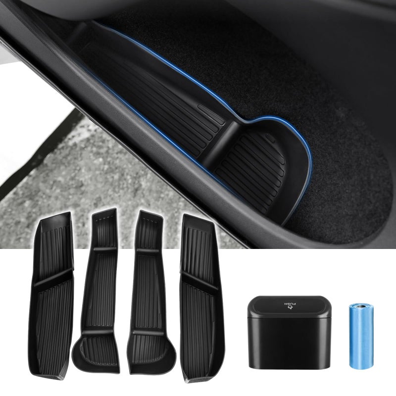 Canvcle Car Door Side Storage Box and Trash Can for 20202024 Tesla Model Y Not for Juniper Accessories Front Rear Door Insert Tray Organizer Slot Storage Protector with Trash Can 6PCS