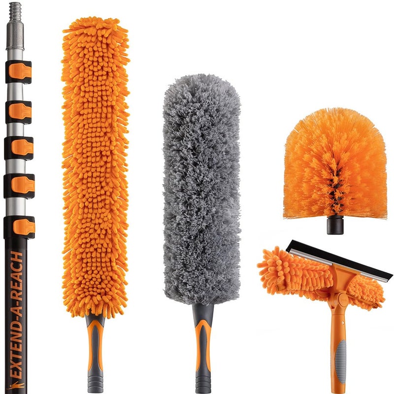EXTEND-A-REACH 30 Foot High Reach Duster Kit with 5-24 ft Extension Pole // High Ceiling Dusting and Window Cleaning Kit with Telescopic Pole // Window Washer & Squeegee, Cobweb Duster, Fan Blade and Feather Duster - Image 1