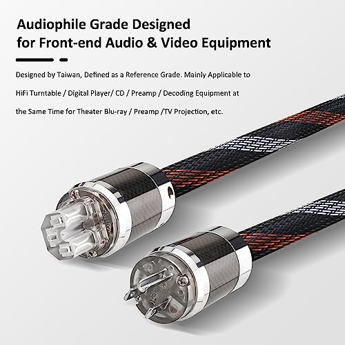 VIBORG Audiocrast HiFi Power Cable, 3.3FT/1M, 125V 15A, Hi-End Amplifier Power Cord, Audiophile AC Power Wire with Carbon Fiber US Plug+IEC320 C15 Connector - Image 3