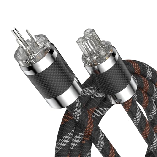 VIBORG Audiocrast HiFi Power Cable, 3.3FT/1M, 125V 15A, Hi-End Amplifier Power Cord, Audiophile AC Power Wire with Carbon Fiber US Plug+IEC320 C15 Connector - Image 1