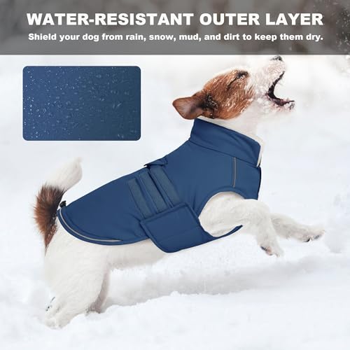 Mklhgty Extra Warm Dog Coat, Waterproof Dog Winter Jacket with Leash Portal, Fleece Reflective Pet Snow Vest for Small Medium Large Dogs - Blue - L - Image 4