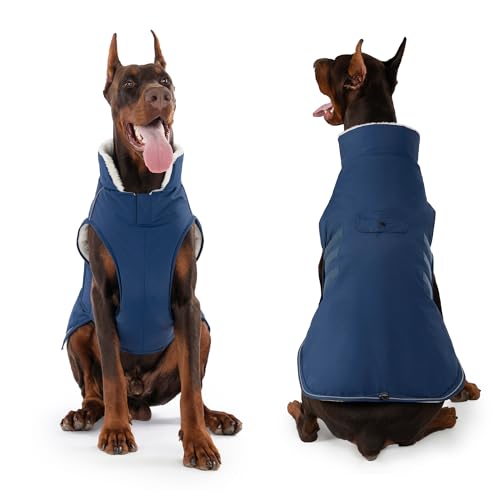 Mklhgty Extra Warm Dog Coat, Waterproof Dog Winter Jacket with Leash Portal, Fleece Reflective Pet Snow Vest for Small Medium Large Dogs - Blue - L - Image 3