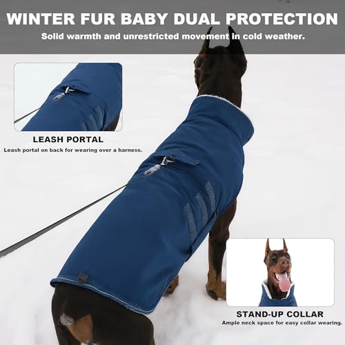 Mklhgty Extra Warm Dog Coat, Waterproof Dog Winter Jacket with Leash Portal, Fleece Reflective Pet Snow Vest for Small Medium Large Dogs - Blue - L - Image 5