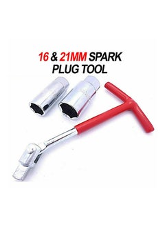 KASTWAVE Spark Plug Sleeve Wrench Set, Red T-Handle Stainless Steel Silicone Car Motorcycle Wrench Tool Dual-use 16 21mm Universal for Fastening and Demolition  - Image 3
