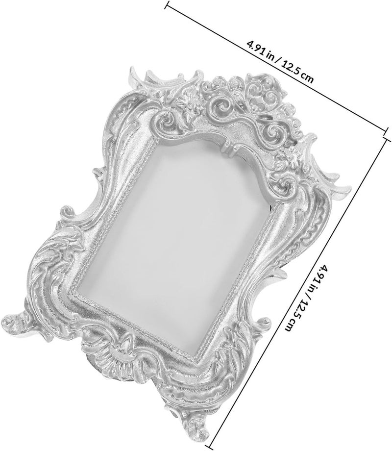 VICASKY Vintage European Style Miniature Decorative Photo Frame, Silver Rectangular Embossed Tabletop Display Holder for Bedroom and Home Décor - Image 2