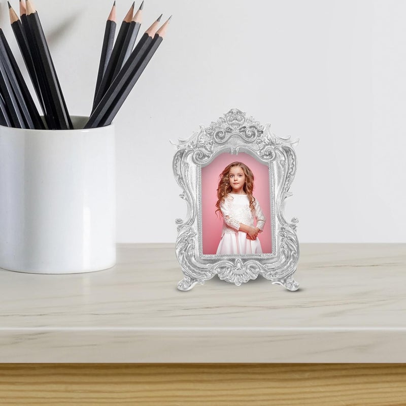 VICASKY Vintage European Style Miniature Decorative Photo Frame, Silver Rectangular Embossed Tabletop Display Holder for Bedroom and Home Décor - Image 4