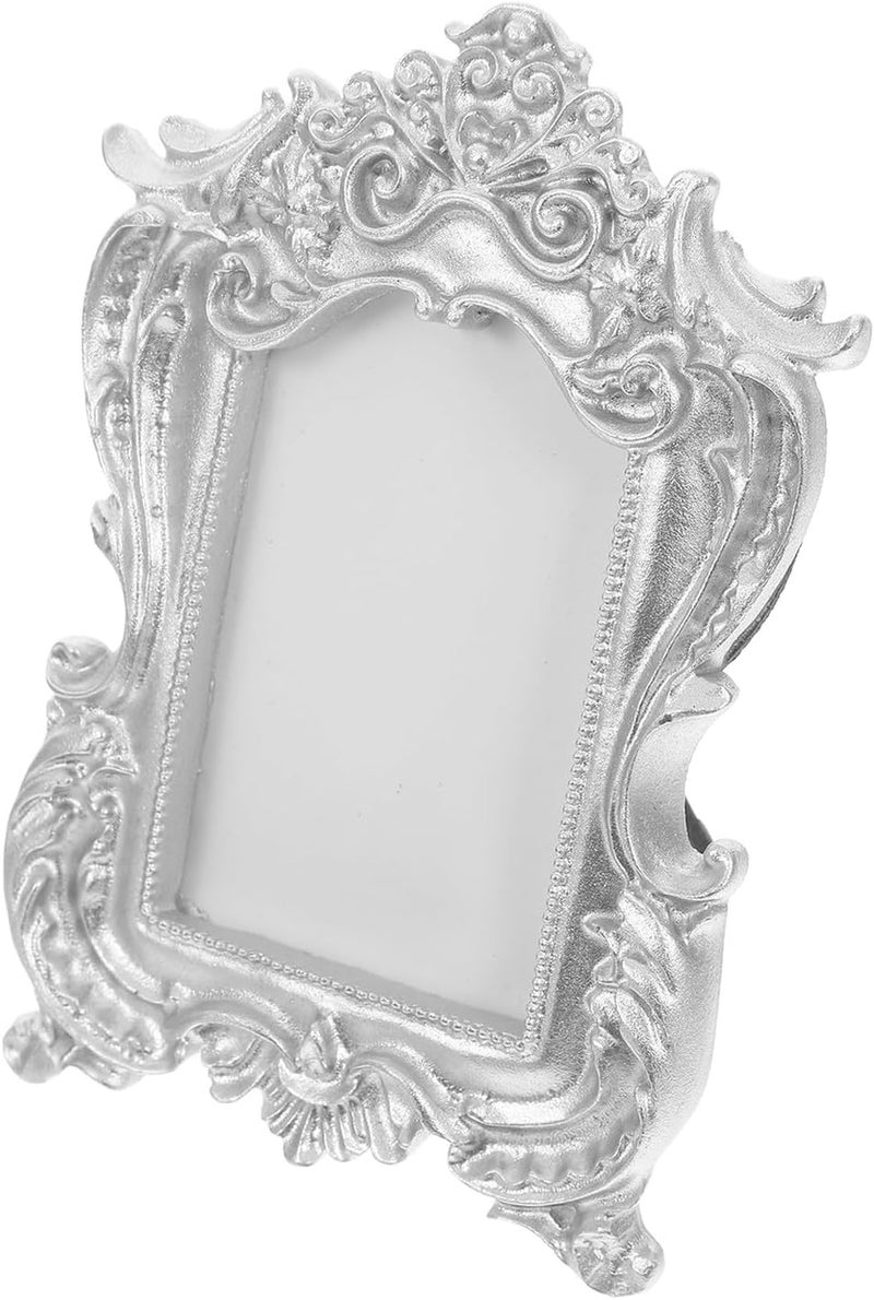 VICASKY Vintage European Style Miniature Decorative Photo Frame, Silver Rectangular Embossed Tabletop Display Holder for Bedroom and Home Décor - Image 1