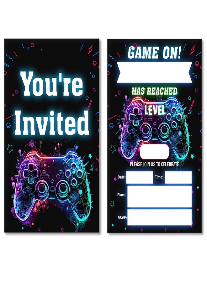 Soiceu Video Game Birthday Invitations Neon Glow Boy Gamer Game On Party Invites with Envelopes Set of 20 - Image 1