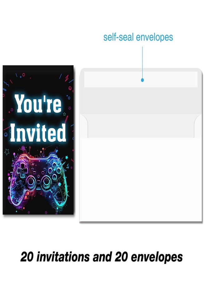 Soiceu Video Game Birthday Invitations Neon Glow Boy Gamer Game On Party Invites with Envelopes Set of 20 - Image 3