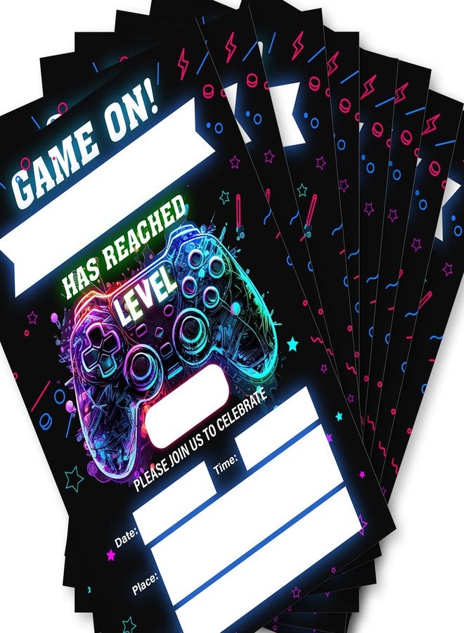 Soiceu Video Game Birthday Invitations Neon Glow Boy Gamer Game On Party Invites with Envelopes Set of 20 - Image 2