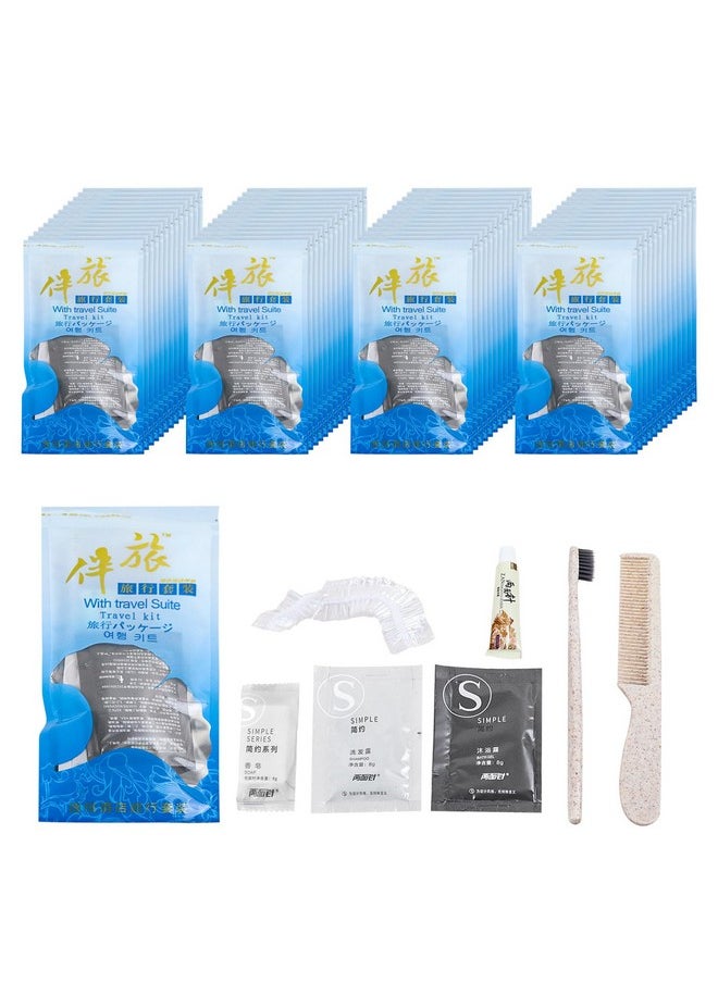 Lomgwumy Hygiene Kit, Hygiene Kit Bulk, Individually Packed, Travel Hygiene Kit With Toothbrush, Toothpaste, Comb, Shampoo, Shower Gel, Shower Cap And Soap, Home, Suitable For Hotel, Camping, Travel (PACK-25)  - Image 1