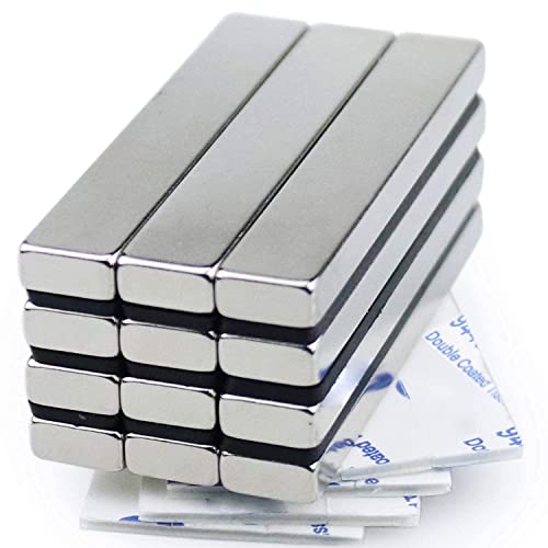 MIKEDE Magnets, 12 Pack Neodymium Bar Magnets with Double-Sided Adhesive, Strong Magnet Heavy Duty Magnetic Strips, Powerful Rare Earth Metal Magnet for Locker, Fridge, Office - 60x10x5 mm - Image 1