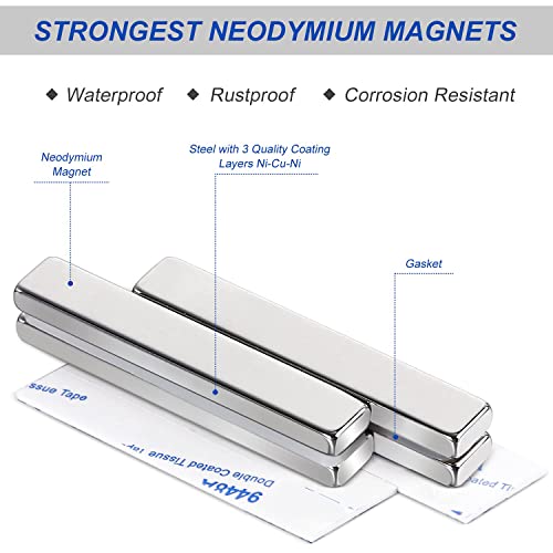 MIKEDE Magnets, 12 Pack Neodymium Bar Magnets with Double-Sided Adhesive, Strong Magnet Heavy Duty Magnetic Strips, Powerful Rare Earth Metal Magnet for Locker, Fridge, Office - 60x10x5 mm - Image 4