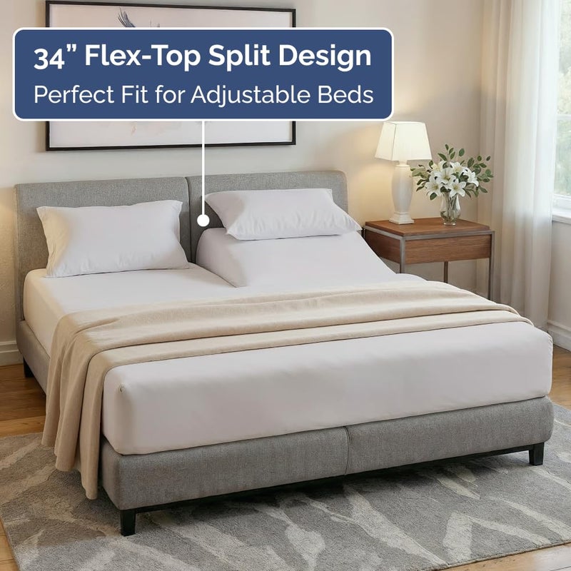 CGK Unlimited Flex Top Split Head King 4 Piece Sheet Set - Comfy Breathable & Cooling Bed Sheets Set - Hotel Luxury Bedding for Women, Men, Kids, Teens, Boys & Girls - Deep Pockets, Soft and Oeko-Tex - Light Grey - Image 3