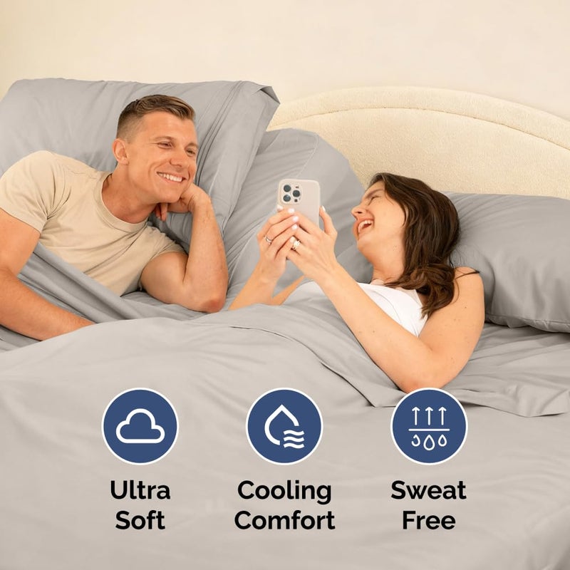 CGK Unlimited Flex Top Split Head King 4 Piece Sheet Set - Comfy Breathable & Cooling Bed Sheets Set - Hotel Luxury Bedding for Women, Men, Kids, Teens, Boys & Girls - Deep Pockets, Soft and Oeko-Tex - Light Grey - Image 5