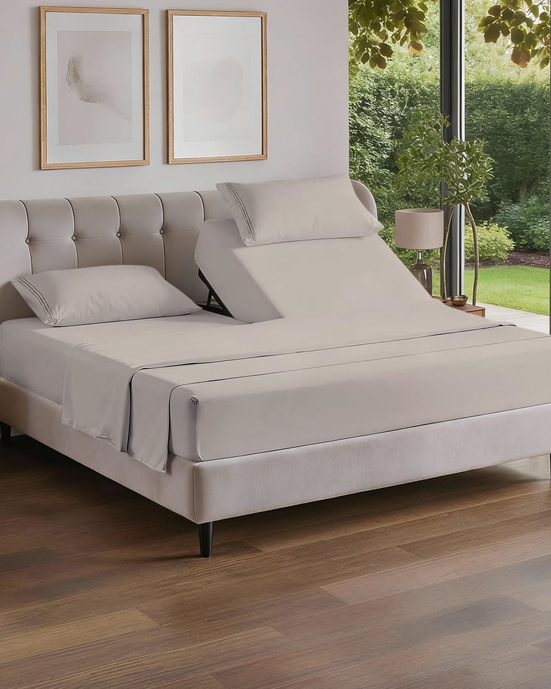 CGK Unlimited Flex Top Split Head King 4 Piece Sheet Set - Comfy Breathable & Cooling Bed Sheets Set - Hotel Luxury Bedding for Women, Men, Kids, Teens, Boys & Girls - Deep Pockets, Soft and Oeko-Tex - Light Grey - Image 1