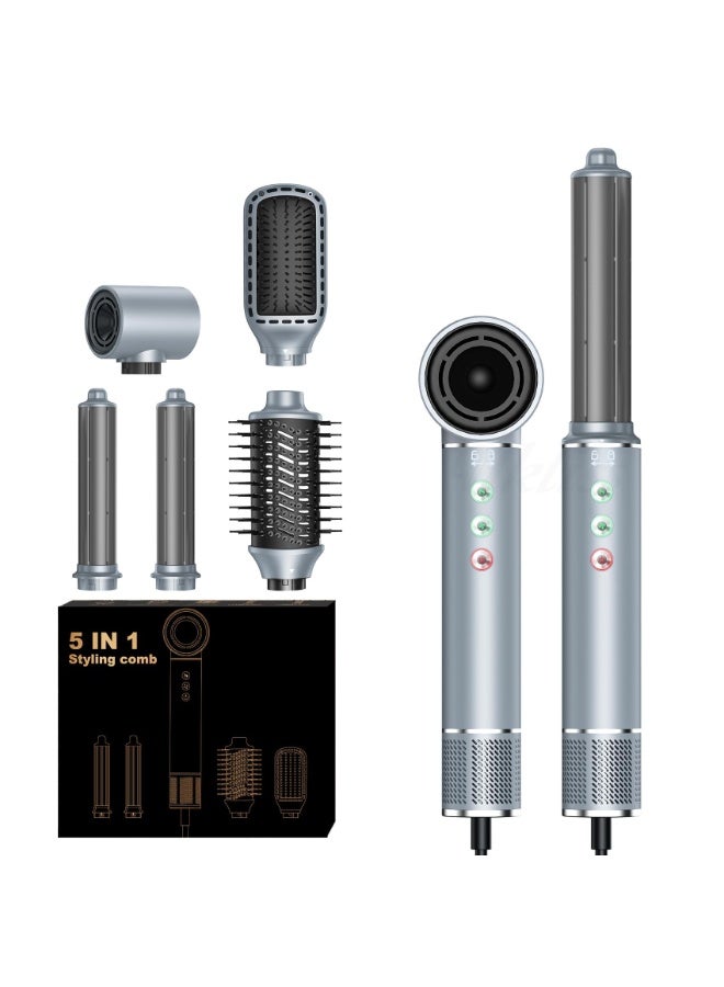 Hair Dryer Brush, 5 in 1 Blow Dryer Brush Set, High Speed Hot Air Styler, Auto Wrap Curlers for Frizz-Free Volume, Smooth Hair Damage Hair Styling Tools Gift for Drying Curling Straightening Silver - Image 1