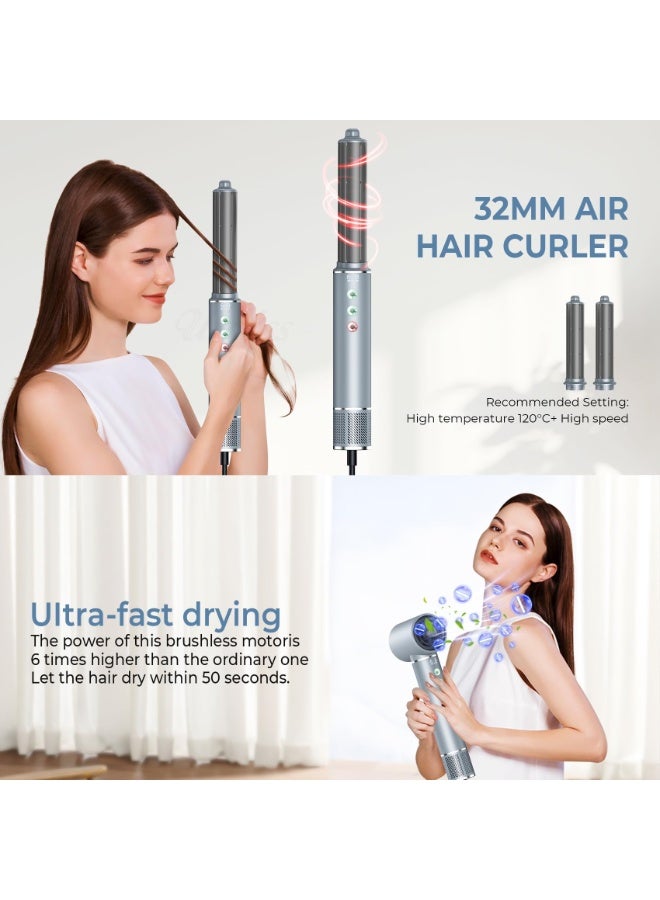 Hair Dryer Brush, 5 in 1 Blow Dryer Brush Set, High Speed Hot Air Styler, Auto Wrap Curlers for Frizz-Free Volume, Smooth Hair Damage Hair Styling Tools Gift for Drying Curling Straightening Silver - Image 4