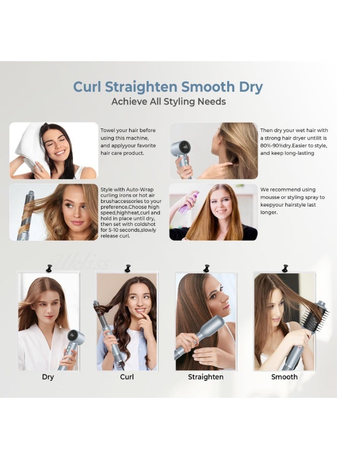 Hair Dryer Brush, 5 in 1 Blow Dryer Brush Set, High Speed Hot Air Styler, Auto Wrap Curlers for Frizz-Free Volume, Smooth Hair Damage Hair Styling Tools Gift for Drying Curling Straightening Silver - Image 5