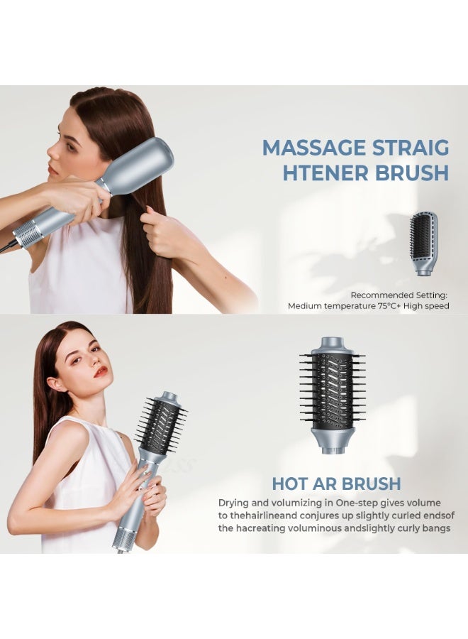 Hair Dryer Brush, 5 in 1 Blow Dryer Brush Set, High Speed Hot Air Styler, Auto Wrap Curlers for Frizz-Free Volume, Smooth Hair Damage Hair Styling Tools Gift for Drying Curling Straightening Silver - Image 3