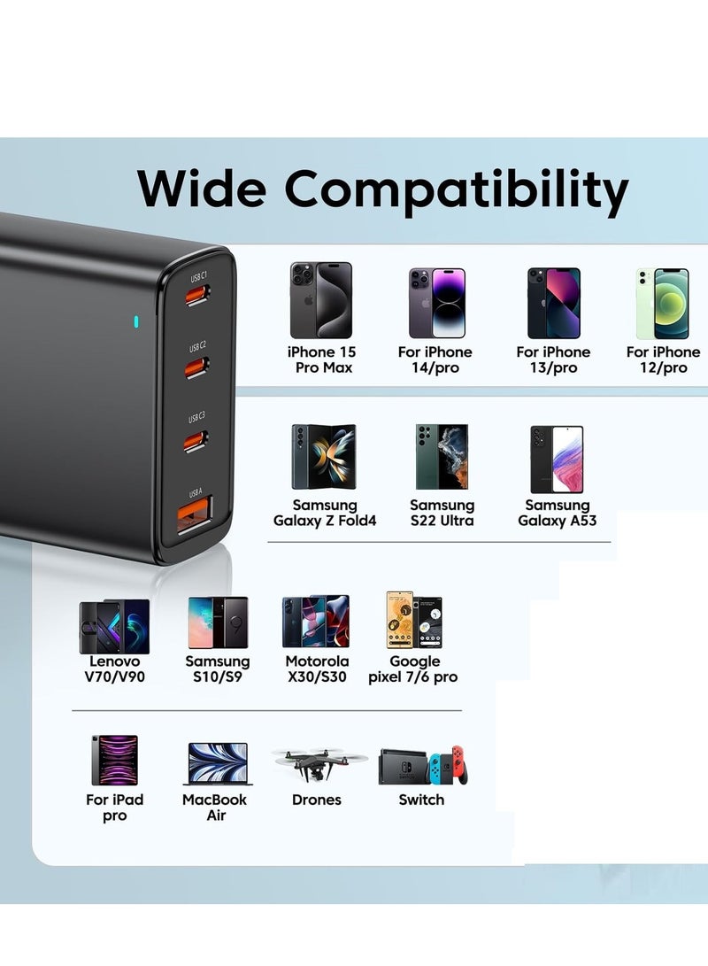 فايماي شاحن iPhone 100 وات سريع 4 منافذ GaN PD USB C شاحن سريع قابس شحن الكمبيوتر المحمول من النوع C محول طاقة متوافق مع MacBook Pro / Air و iPhone 15 Series و iPad و Galaxy S23 Ultra - Image 4