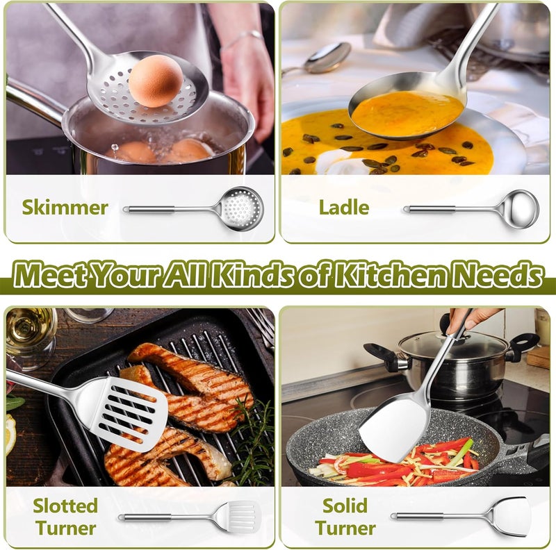 E-far Cooking Utensils Set, 10-Piece Stainless Steel Kitchen Utensils with Holder, Metal Heat Resistant Kitchen Cookware Tool Spatula Set for Cooking, Easy Clean & Dishwasher Safe - Image 3