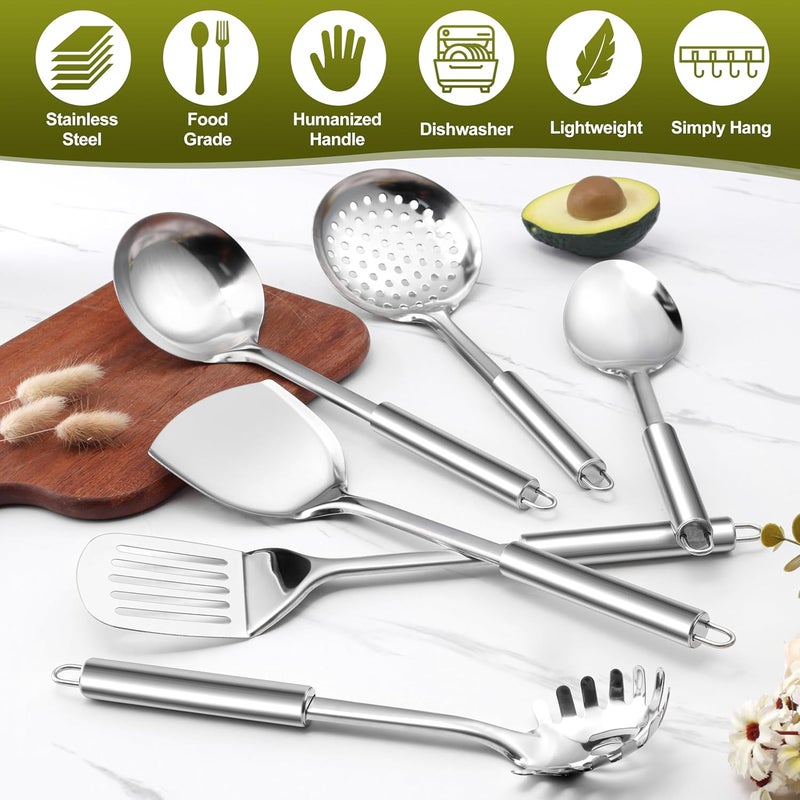 E-far Cooking Utensils Set, 10-Piece Stainless Steel Kitchen Utensils with Holder, Metal Heat Resistant Kitchen Cookware Tool Spatula Set for Cooking, Easy Clean & Dishwasher Safe - Image 5