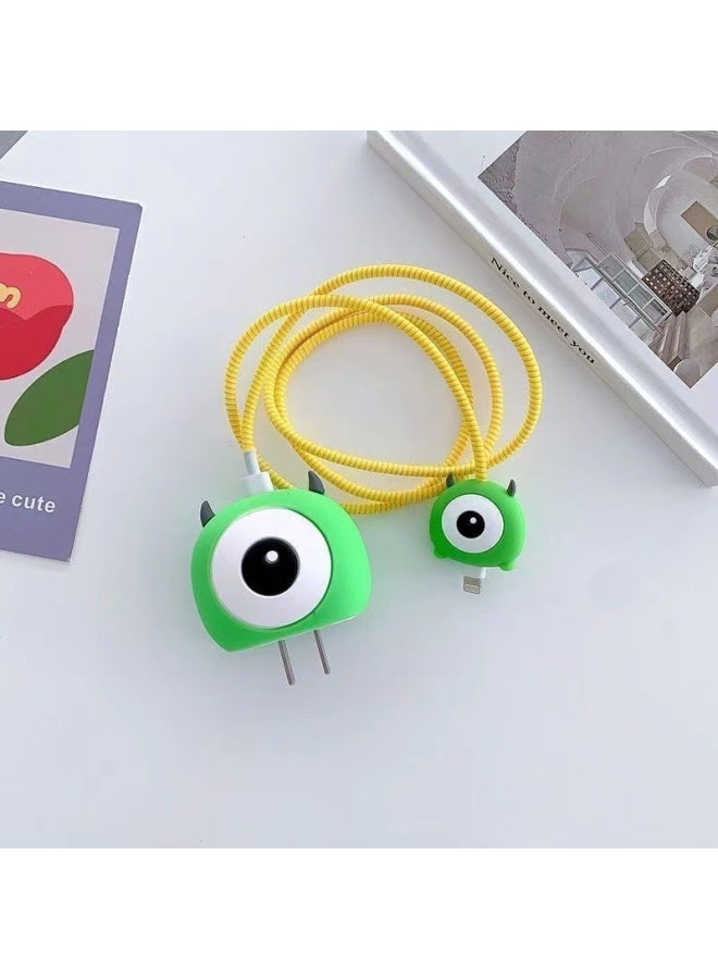 2024 Four-piece Charger Protective Cover For Apple 15 Fast Charging Protective Cover 18W/20W Charger-Specifications:13. Single-eyed Boy (set Of Four) Big And Small Heads + 1.4m Wire Rope + Tie  - Image 1
