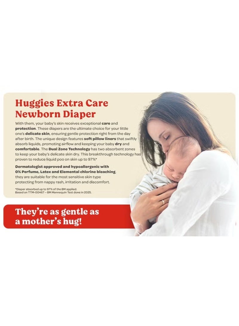 HUGGIES Extra Care Newborn Diapers, Disposable Diapers Size 1 (Up to 5kg) Jumbo Pack of 64 Diapers - Image 3