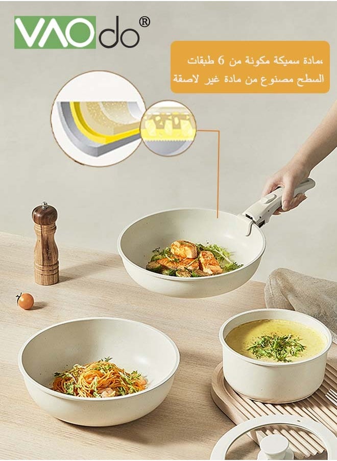 VAOdo - 5pcs Pots and Pans Set Nonstick Cookware Set Detachable Handle Induction Kitchen Cookware Sets Non Stick with Removable Handle RV Cookware Set Oven Safe - Image 1