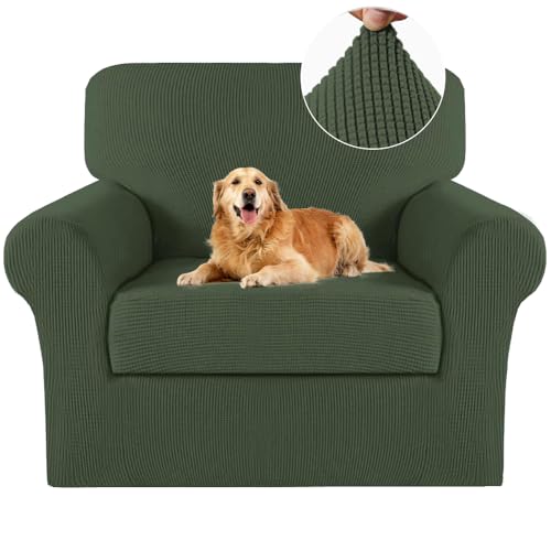 Turquoize 2 Piece Chair Covers Chair Slipcovers for Living Room Armchair Sofa Covers Chair Couch Cover with Arms Washable Furniture Protector for Chairs Feature Thick Fabric (Chair, Bronze Green) - Image 1